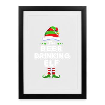 Elf Elf Cadeau de Noël Bière Fête Alcool - Affiche encadrée (27 × 37 cm) - noir - Devant