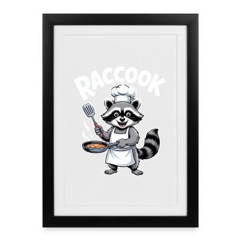 Raccook Raccoon Chef Pun Kitchen Humor - Framed poster (27 × 37 cm) - black - Front
