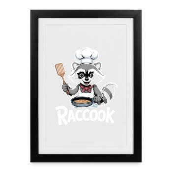 Raccook Raccoon Chef With Pan And Chef's Hat - Framed poster (27 × 37 cm) - black - Front