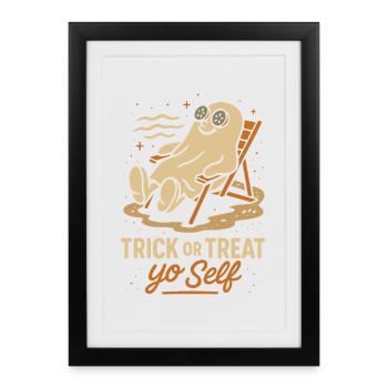Trick Or Treat Yo Self Lazy Costume Drôle Dicton - Affiche encadrée (27 × 37 cm) - noir - Devant
