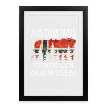 Aus Dem Weg Nach Norwegen Flagge Wald - Gerahmtes Poster (27 × 37 cm) - Schwarz - Vorne