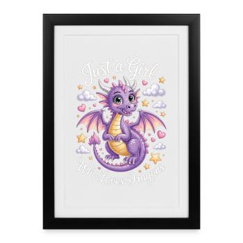 Juste une fille qui aime les dragons Chemise de dragon mignon - Affiche encadrée (27 × 37 cm) - noir - Devant