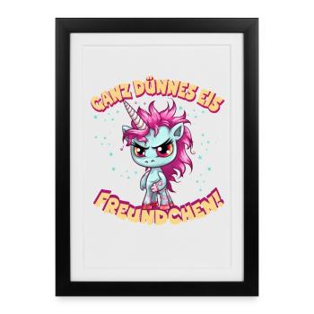 Licorne en colère à la crinière rose - Affiche encadrée (27 × 37 cm) - noir - Devant