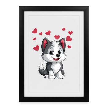 Cute husky with hearts - Framed poster (27 × 37 cm) - black - Front