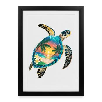 Turtle Waves Surf Turtle Surfer Turtles - Affiche encadrée (27 × 37 cm) - noir - Devant