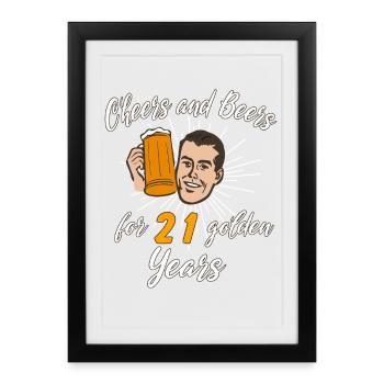 Cheers et bière pour 21 années dorées - Affiche encadrée (27 × 37 cm) - noir - Devant