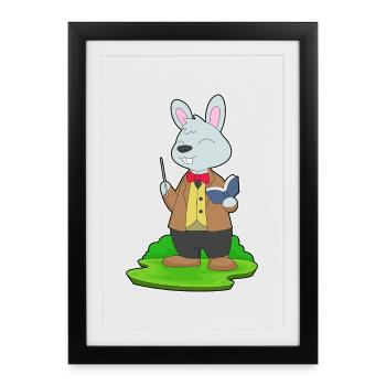 École de livres Bunny Teacher - Affiche encadrée (27 × 37 cm) - noir - Devant