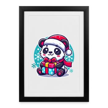 Panda Santa Gift Motif - Framed poster (27 × 37 cm) - black - Front