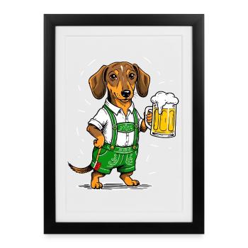Bière teckel tente à bière chope de bière Bavière chien drôle - Affiche encadrée (27 × 37 cm) - noir - Devant
