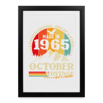Octobre 1965 Vintage Vintage Rétro Anniversaire - Affiche encadrée (27 × 37 cm) - noir - Devant
