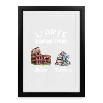 Humour italien L’art d’empiler des pierres - Affiche encadrée (27 × 37 cm) - noir - Devant