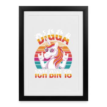 Digga I'm 18 Unicorn Retro Birthday Saying - Framed poster (27 × 37 cm) - black - Front