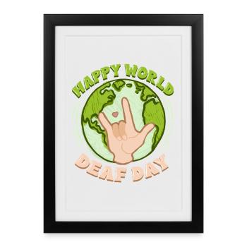 Interprète en langue des signes ASL Journée mondiale des sourds - Affiche encadrée (27 × 37 cm) - noir - Devant