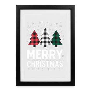 Chemise Joyeux Noël Buffalo Check Sapins de Noël - Affiche encadrée (27 × 37 cm) - noir - Devant