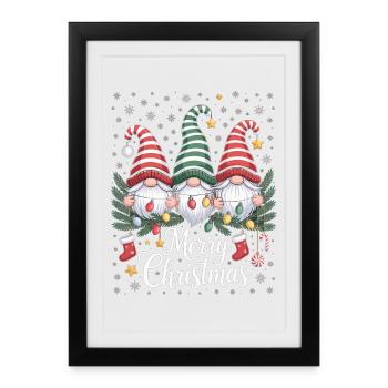Merry Christmas Gnome T-Shirt with Fairy Lights - Framed poster (27 × 37 cm) - black - Front