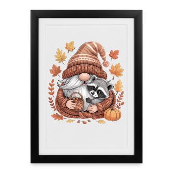 Autumn Gnome Shirt with Raccoon and Acorns - Framed poster (27 × 37 cm) - black - Front