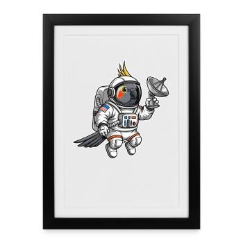 oiseau de l’espace astronaute calopsitte - Affiche encadrée (27 × 37 cm) - noir - Devant