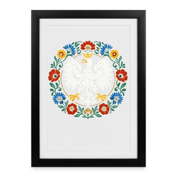 Polish Eagle Folk Emblem with Flowers - Framed poster (27 × 37 cm) - black - Front