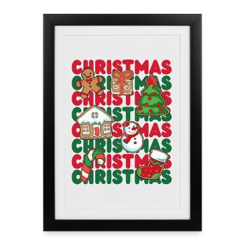 Weihnachtscollage: Helle festliche Symbole - Gerahmtes Poster (27 × 37 cm) - Schwarz - Vorne