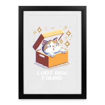 Boîte à butin trouvée | Humour de Cat Gaming - Affiche encadrée (27 × 37 cm) - noir - Devant