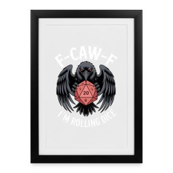 F-Caw-F Würfelrabe D20 Humor - Gerahmtes Poster (27 × 37 cm) - Schwarz - Vorne