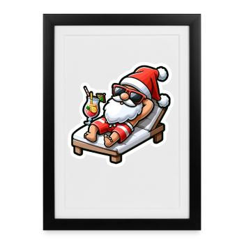 Santa on the beach with cocktail - Framed poster (27 × 37 cm) - black - Front