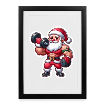 Musculation Père Noël musculaire - Affiche encadrée (27 × 37 cm) - noir - Devant