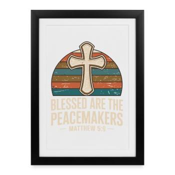 Heureux les artisans de paix Matthieu 5:9 - Affiche encadrée (27 × 37 cm) - noir - Devant