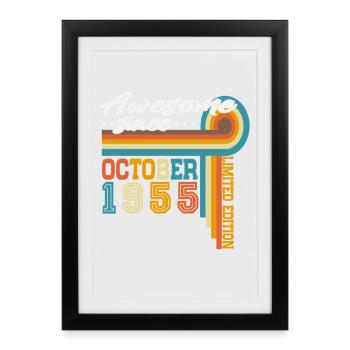 Vintage Octobre 1955 Vintage Rétro Anniversaire - Affiche encadrée (27 × 37 cm) - noir - Devant