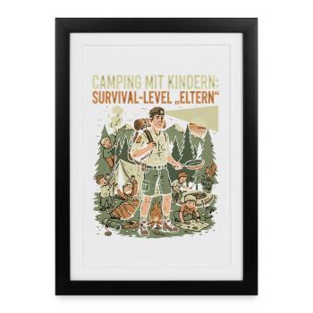 Camping with children - survival level parents - Framed poster (27 × 37 cm) - black - Front
