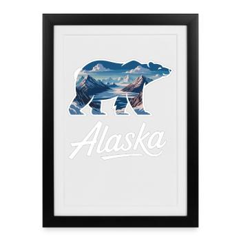 Chemise d’extérieur avec paysage d’Alaska à motif d’ours - Affiche encadrée (27 × 37 cm) - noir - Devant