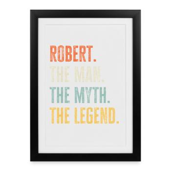 Robert Man Mythe Légende Rétro Design Nom du cadeau - Affiche encadrée (27 × 37 cm) - noir - Devant
