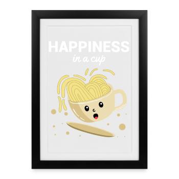 Happiness in a Cup Ramen Noodles Japanese Art - Framed poster (27 × 37 cm) - black - Front
