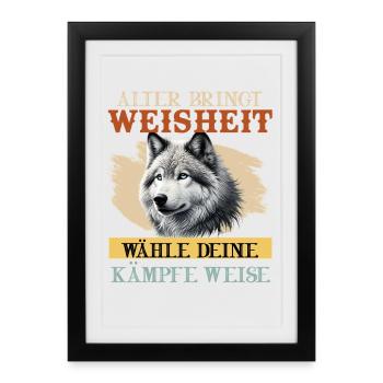 Wolf Spirit ALTER BRINGT WEISHEIT Lustiges - Affiche encadrée (27 × 37 cm) - noir - Devant