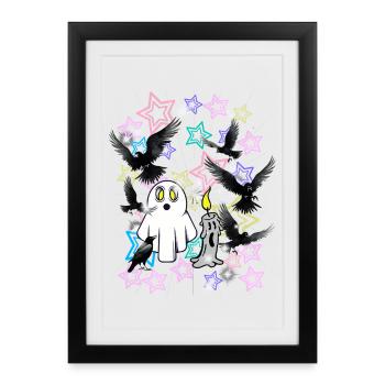 Kids Retro Halloween Ghost Ghost - Framed poster (27 × 37 cm) - black - Front