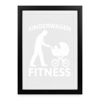 Bald Papa KINDERWAGEN FITNESS LUSTIG - Gerahmtes Poster (27 × 37 cm) - Schwarz - Vorne