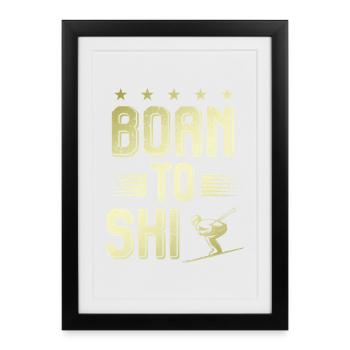 Né pour skier - Affiche encadrée (27 × 37 cm) - noir - Devant