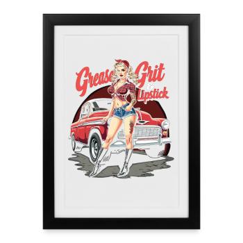 Tuned for Trouble - Retro Auto Girl Design - Affiche encadrée (27 × 37 cm) - noir - Devant
