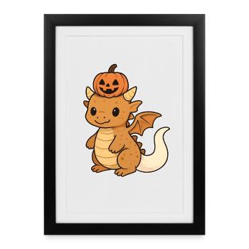 Pumpkin Dragon Kawaii Halloween - Framed poster (27 × 37 cm) - black - Front