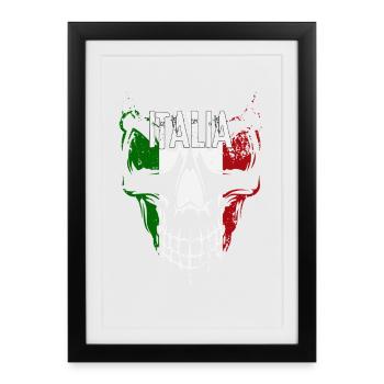 Crâne avec drapeau italien, patriote italien - Affiche encadrée (27 × 37 cm) - noir - Devant