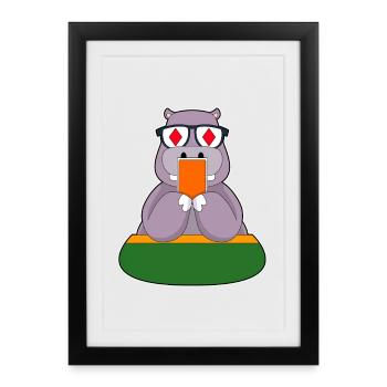 Hippopotamus Poker Jeu de cartes de poker - Affiche encadrée (27 × 37 cm) - noir - Devant