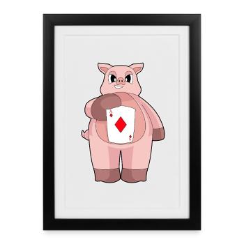 Pig Poker Jeu de cartes de poker - Affiche encadrée (27 × 37 cm) - noir - Devant