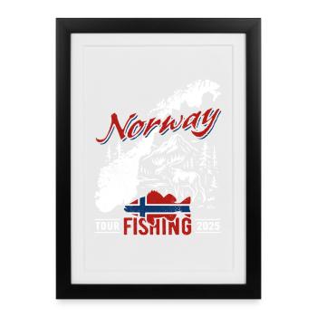 Excursion de pêche en Norvège 2025 - Cadeau de pêcheur - Affiche encadrée (27 × 37 cm) - noir - Devant