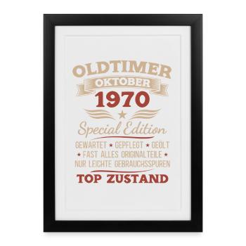 55. Geburtstag Geschenk Oldtimer Oktober 1970 - Gerahmtes Poster (27 × 37 cm) - Schwarz - Vorne