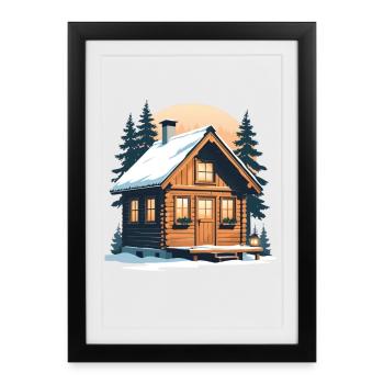 Winterliches Holzhäuschen im Schnee - Gerahmtes Poster (27 × 37 cm) - Schwarz - Vorne