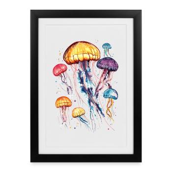 Jellyfish Jellyfish Fire Jellyfish Medusa Cute Jellyfish - Framed poster (27 × 37 cm) - black - Front