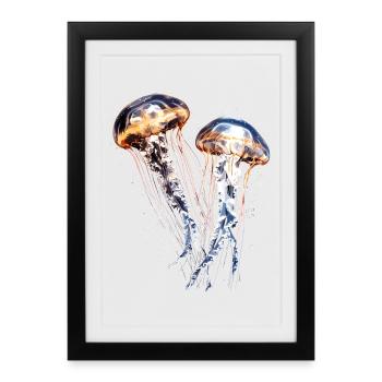 Jellyfish Jellyfish Fire Jellyfish Medusa Cute Jellyfish - Framed poster (27 × 37 cm) - black - Front