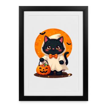 Chat d’Halloween avec citrouille d’Halloween - Affiche encadrée (27 × 37 cm) - noir - Devant