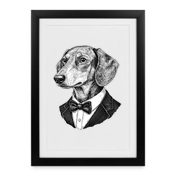 Chien élégant en smoking - Affiche encadrée (27 × 37 cm) - noir - Devant