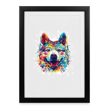 Portrait de chien coloré dans le style des éclaboussures - Affiche encadrée (27 × 37 cm) - noir - Devant